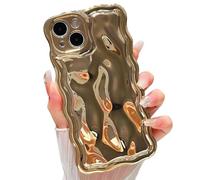 ZTOFERA Wavy Case for iPhone 13, Cute Wave Frame Shiny 3D Ripple Electroplating Design Protective Phone Case Soft TPU Bumper Shockproof Cover for Girls Women, Gold
