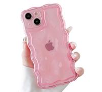 ZTOFERA Wavy Case for iPhone 14, Cute Wave Frame 3D Ripple Design Clear Soft TPU Protective Bumper Lightweight Anti-Yellowing Shockproof Cover for Girls Women, Clear Pink