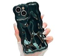 ZTOFERA Wavy Case for iPhone 14, Cute Wave Frame Shiny 3D Ripple Electroplating Design Protective Phone Case Soft TPU Bumper Shockproof Cover for Girls Women, Green