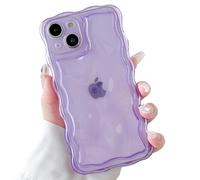 ZTOFERA Wavy Case for iPhone 15, Cute Wave Frame 3D Ripple Design Clear Soft TPU Protective Bumper Lightweight Anti-Yellowing Shockproof Cover for Girls Women, Clear Purple