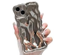 ZTOFERA Wavy Case for iPhone 15, Cute Wave Frame Shiny 3D Ripple Electroplating Design Protective Phone Case Soft TPU Bumper Shockproof Cover for Girls Women, Silver
