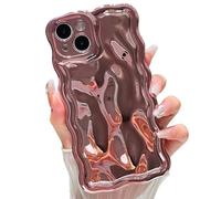 ZTOFERA Wavy Case for iPhone 15, Cute Wave Frame Shiny 3D Ripple Electroplating Design Protective Phone Case Soft TPU Bumper Shockproof Cover for Girls Women, Pink