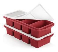 Ztomine Silicone Freezer Tray With Lid - Silicone Freezer Food Molds, Large Ice Cube Tray, Freeze & Store Soup, Sauce, Broth, Leftovers - Makes 4 Perfect 1 Cup Portions, Red, 2 Pack