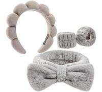 Ztomine Spa Headband and Wristband Set (4-Piece, Light Gray, For Women & Girls)