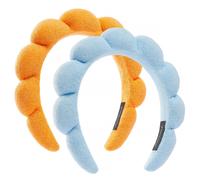 Ztomine Spa Headbands Set of 2 - Terry Cloth Face Wash Headband Combo Pack - Puffy Makeup Headbands for Face Washing Mask (blue+orange)