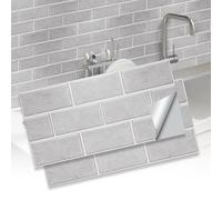 Ztowoto 12 PCS Brick Tile Stickers 30x15 cm, Waterproof Stick On Tiles Self Adhesive， Non-Slip 3D Peel and Stick Wall Tiles， Self Adhesive Wall Tiles for Bathroom Kitchen Living Room Bedroom（Grey）
