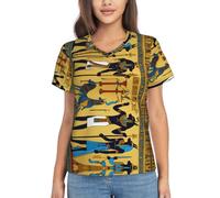 ZTPOWQA Ancient Egypt Tribe Series Print Women's Summer Tops -Casual Yet Dressy Short Sleeve Polyester Pullover Shirts Black
