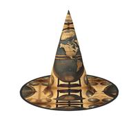 ZTPOWQA Ancient World Globe Print Foldable Halloween Witch Hat Wizard Cap | Cosplay Spooky Costume Holiday Role-play Hats Carnival Indoor Outdoor