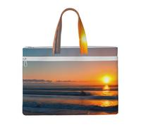 ZTPOWQA Beautiful Sunrise Ocean Print Foldable Canvas Tote File Bag Document Office Travel Business Meetings Storage Bags