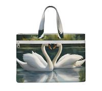 ZTPOWQA Beautiful White Swans On The Lake Print Foldable Canvas Tote File Bag Document Office Travel Business Meetings Storage Bags