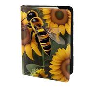 ZTPOWQA Bee & Sunflowers Print Men Women Passport Travel Document Stylish Secure Wallet Leather Case Accessory