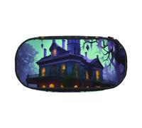 ZTPOWQA Black Haunted Mansion Print Fashionable Pencil Case Functional Pen Pouch School Travel Office Use Convenience