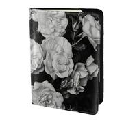 ZTPOWQA Black White Rose Print Men Women Passport Travel Document Stylish Secure Wallet Leather Case Accessory