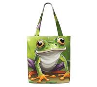 ZTPOWQA Cartoon Frog Print Canvas Shoulder Bag Large Capacity Tote Shopping Everyday Use Weekend Adventures