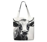 ZTPOWQA Cow In Black And White Print Canvas Shoulder Bag Large Capacity Tote Shopping Everyday Use Weekend Adventures