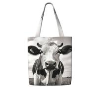 ZTPOWQA Cow In Black And White Print Canvas Shoulder Bag Large Capacity Tote Shopping Everyday Use Weekend Adventures