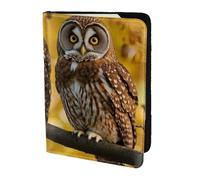 ZTPOWQA Cute Brown Cartoon Owls Print Men Women Passport Travel Document Stylish Secure Wallet Leather Case Accessory
