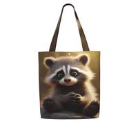 ZTPOWQA Cute Raccoon Print Canvas Shoulder Bag Large Capacity Tote Shopping Everyday Use Weekend Adventures