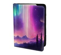 ZTPOWQA Dark Northern Lights Print Men Women Passport Travel Document Stylish Secure Wallet Leather Case Accessory