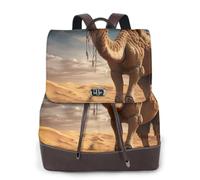 ZTPOWQA Desert Sand Camel Print Stylish Women'S Leather Backpack Travel Bag For Ladies Adjustable Straps Multiple