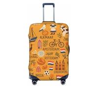 ZTPOWQA Dutch Culture Symbols Map Des Print Washable Suitcase Cover Personalized Luggage Protector Travel Elastic Anti Scratch