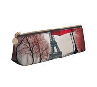 ZTPOWQA Eiffel Tower with Red Umbrella Print Adults Triangular Pencil Case Stylish Large-Capacity Pouch Stationery Organizer