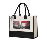 ZTPOWQA Eiffel Tower With Red Umbrella Print Canvas Tote Bag For Women Large Capacity For Beach Travel Office Shopping Bags