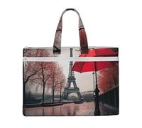 ZTPOWQA Eiffel Tower With Red Umbrella Print Foldable Canvas Tote File Bag Document Office Travel Business Meetings Storage Bags
