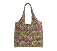 ZTPOWQA Ethnic Circles Floral Pattern Print Extra-Large Canvas Tote Bag Eco-Friendly Shoulder Bags Shopping Travel Daily Handbag