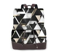 ZTPOWQA Fashion Modern Black White Gold Triangle Print Stylish Women'S Leather Backpack Travel Bag For Ladies Adjustable Straps Multiple