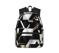 ZTPOWQA Fashion Modern Black White Gold Triangle Print Unisex Lightweight Casual Backpack Gym Travel Hiking Commutes Daily Outdoor Use