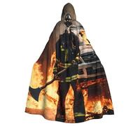 ZTPOWQA Firefighter Fireman Flame Print Unisex Hooded Cloak Cosplay Costume Carnival Masquerade Festivals Themed Parties