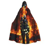 ZTPOWQA Firefighter Fireman Flame Print Unisex Hooded Cloak Cosplay Costume Carnival Masquerade Festivals Themed Parties