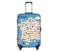 ZTPOWQA France Map with Icons Decorat Print Decorative Travel Luggage Cover Concealed Zipper Suitcases Anti Scratch Dustproof