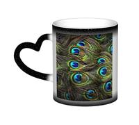 ZTPOWQA Fresh Peacock Print Starry Sky Color-Changing Heat-Sensitive Ceramic Mug Coffee Anniversary Holiday