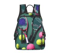 ZTPOWQA Funny Tennis Racquets And Tennis Balls Print Lightweight Versatile Backpack Water-Resistant Travel Unisex Daypack Bag Everyday
