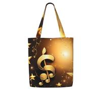 ZTPOWQA Gold Musical Note With Fallen Shiny Star Print Canvas Shoulder Bag Large Capacity Tote Shopping Everyday Use Weekend Adventures