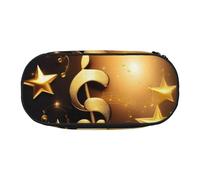 ZTPOWQA Gold Musical Note with Fallen Shiny Star Print Fashionable Pencil Case Functional Pen Pouch School Travel Office Use Convenience