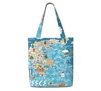 ZTPOWQA Greece Map Print Canvas Shoulder Bag Large Capacity Tote Shopping Everyday Use Weekend Adventures