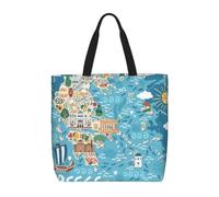ZTPOWQA Greece Map Print Eco-Friendly Extra-Large Organizer Bag Shoulder Tote Work Shopping Beach Travel