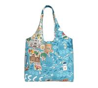 ZTPOWQA Greece Map Print Extra-Large Canvas Tote Bag Eco-Friendly Shoulder Bags Shopping Travel Daily Handbag