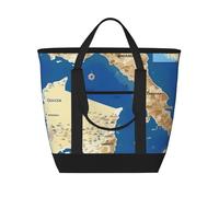 ZTPOWQA Greece Map Print Print Large Capacity Insulated Tote Bag Beach Food Delivery Daily Life Outdoor Activities