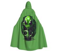ZTPOWQA Green Alien Print 185 Hooded Cloak Halloween Cosplay Cape Robe | Role Playing Stage Costumes Carnivals Parties Wizard Witch Vampire Ghost Spooky