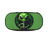 ZTPOWQA Green Alien Print Fashionable Pencil Case Functional Pen Pouch School Travel Office Use Convenience