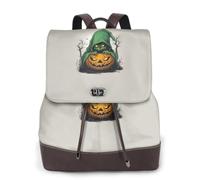 ZTPOWQA Green Ghost Horror Halloween Pumpkin 1 Print Stylish Women'S Leather Backpack Travel Bag For Ladies Adjustable Straps Multiple