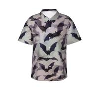 ZTPOWQA Halloween Bats Grey Print Men Lightweight Hawaiian Shirt Casual Short Sleeve for Summer Beach Vacation