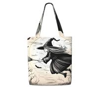 ZTPOWQA Halloween Witch Flying Print Canvas Shoulder Bag Large Capacity Tote Shopping Everyday Use Weekend Adventures
