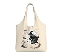 ZTPOWQA Halloween Witch Flying Print Extra-Large Canvas Tote Bag Eco-Friendly Shoulder Bags Shopping Travel Daily Handbag