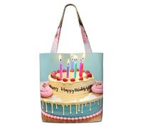 ZTPOWQA Happy Birthday Big Cake Print Canvas Shoulder Bag Large Capacity Tote Shopping Everyday Use Weekend Adventures