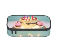 ZTPOWQA Happy Birthday Big Cake Print Pencil Case Functional Stylish Teenagers Girls Adults School College Everyday Use